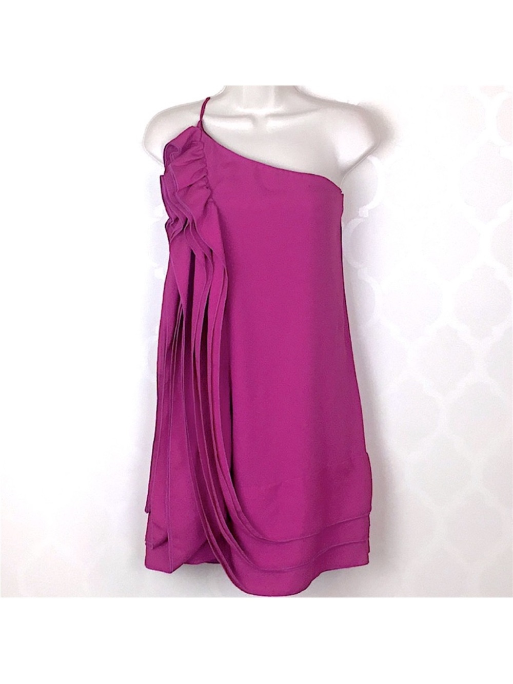 ONE SHOULDER CASCADING RUFFLE FRONT DRESS - Picture 2 of 8